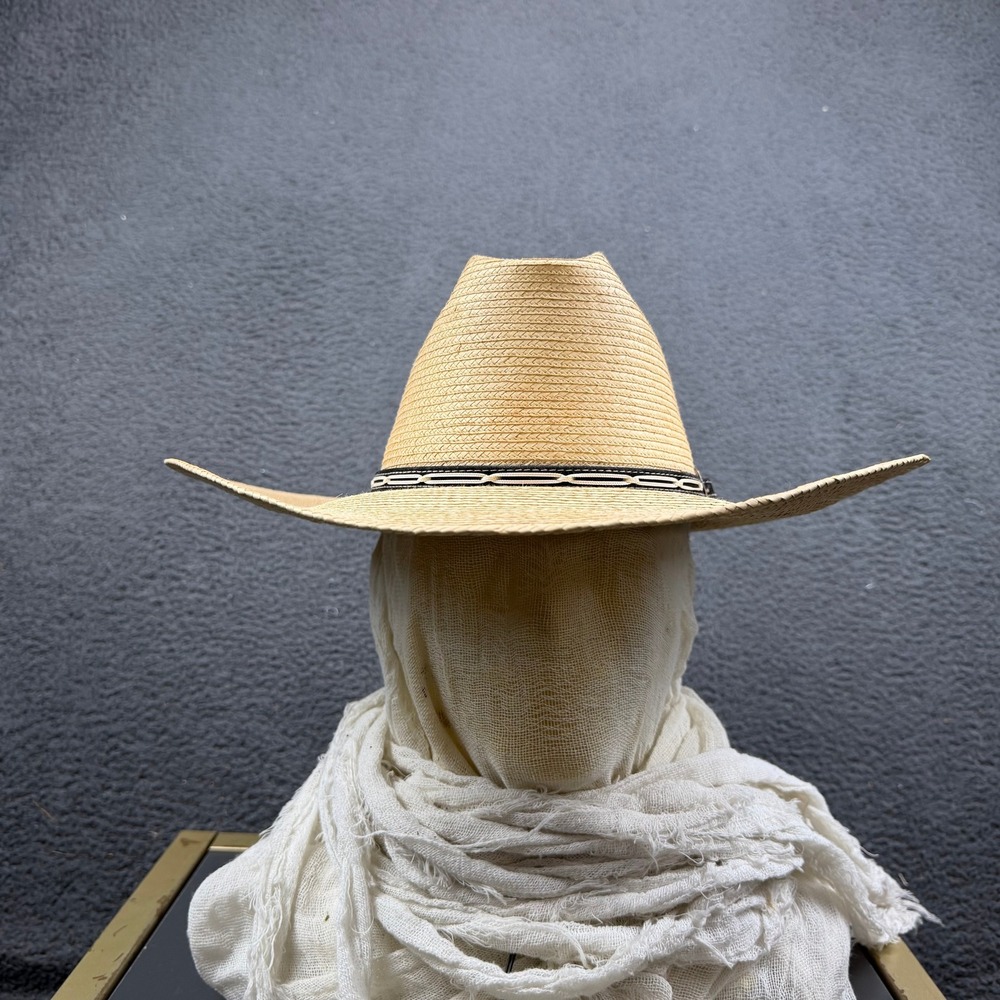 SunBody Hats Houston Texas Palm Leaf Straw Cowboy Hat 7 1/8 Tan Western WideBrim